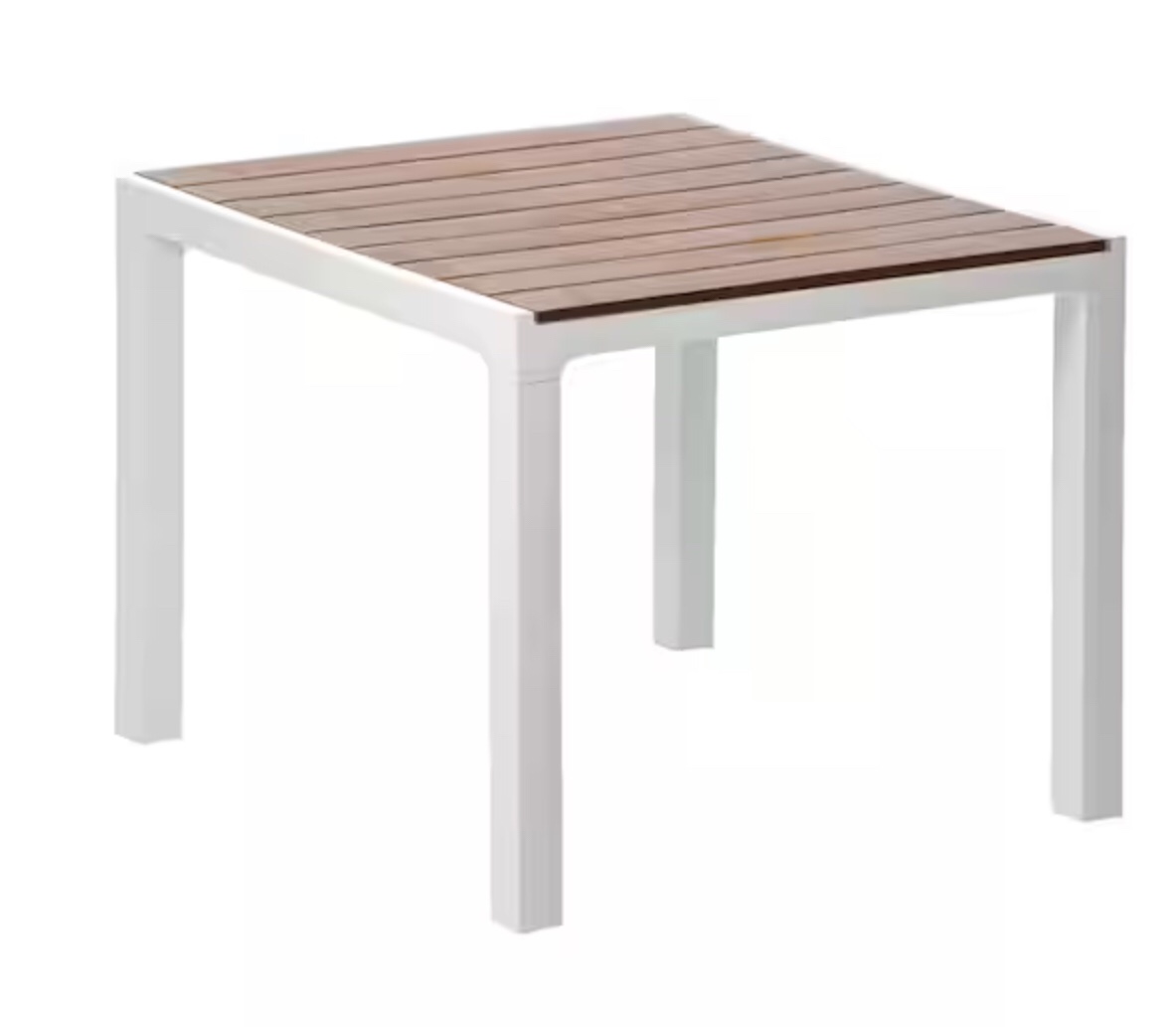 Madeira White and Teak Brown Indoor and Outdoor Square Plastic Patio Dining Table