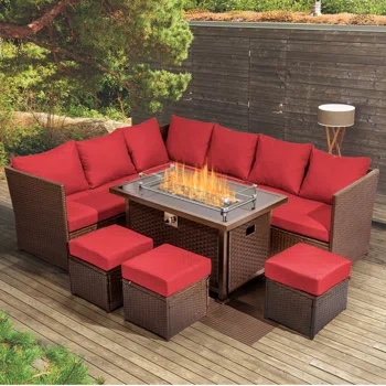 Malyha Wicker/Rattan 9 - Person Seating Group with Cushions (incomplete, fireplace insert only)
