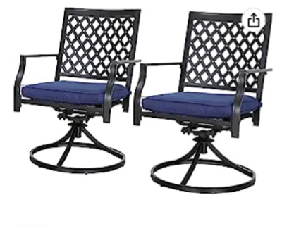 LOKATSE HOME Patio Swivel Rocker Chairs Furniture Metal Outdoor Dining Chairs with Cushion Set of 2