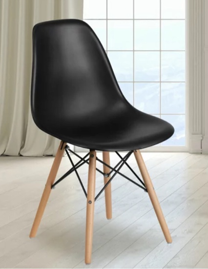 Flash Furniture Elon Series Black Plastic Chair with Wooden Legs