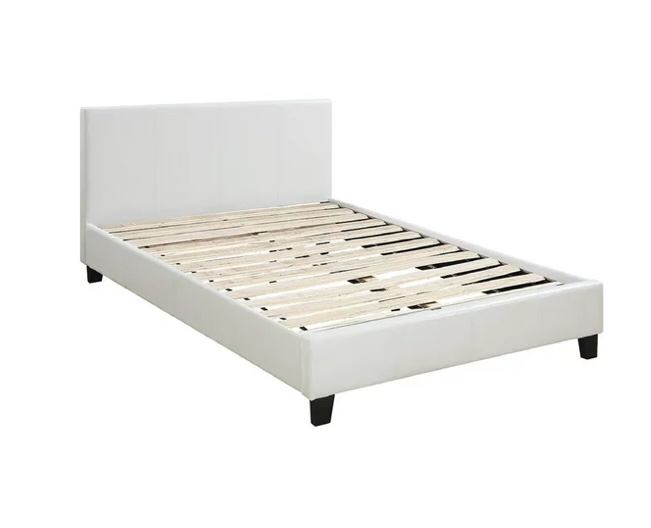 Transitional Style Leatherette King Bed with Padded Headboard, White- Saltoro Sherpi(Incomplete Box 2/2)