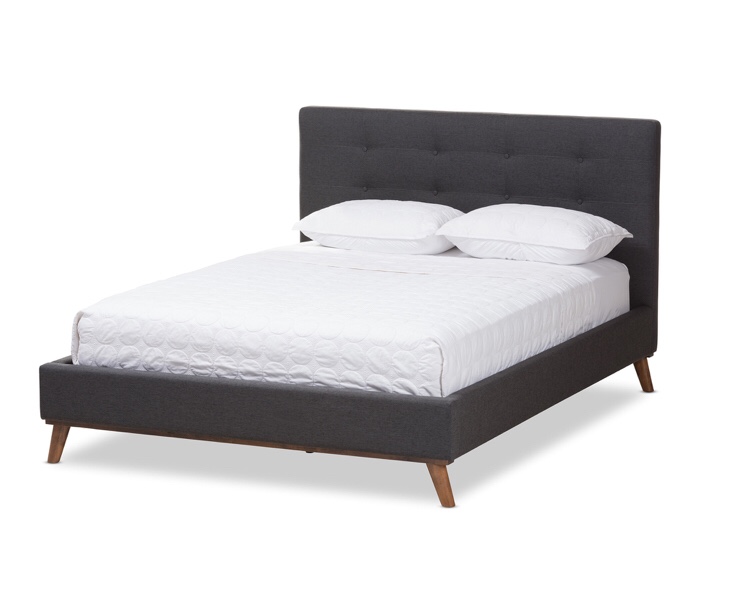 Baxton Studio Valencia Mid-Century Modern Dark Grey Fabric Queen Size Platform Bed(Incomplete Box 2/2)