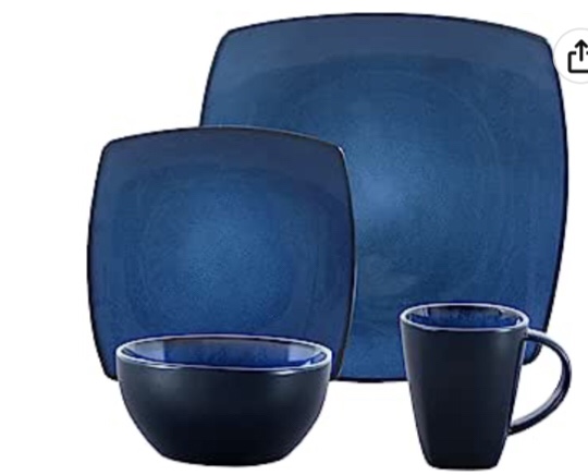 Gibson Elite Soho Lounge Reactive Glaze Stoneware Dinnerware Set, Service for 4 (16pc), Blue(Incomplete missing 2 plates)