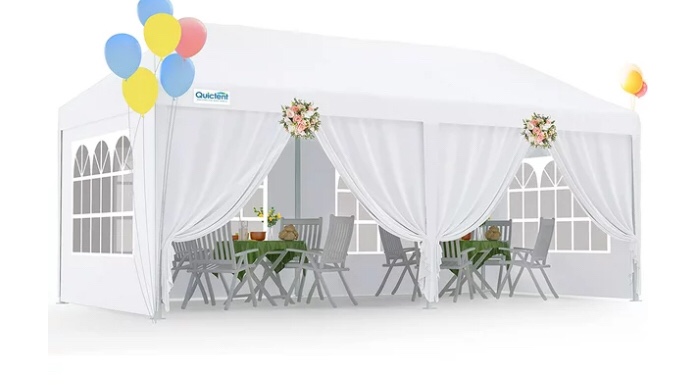 Quictent 10'x20' Party Tent Gazebo Wedding Canopy with Removable Sidewalls & Elegant Church(Incomplete poles only box 3)