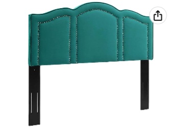 Modway Cecilia Performance Velvet Headboard with Nailhead Detail, Full/Queen, Teal