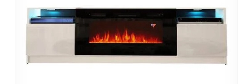 York 02 White Electric Fireplace Modern 79" TV Stand(Incomplete Box 2/2)