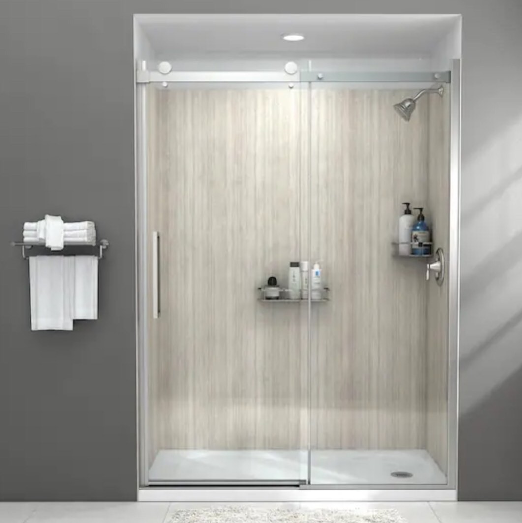 Passage 60 in. W x 72 in. H Sliding Semi-Frameless Shower Door in Chrome with Clear Glass
