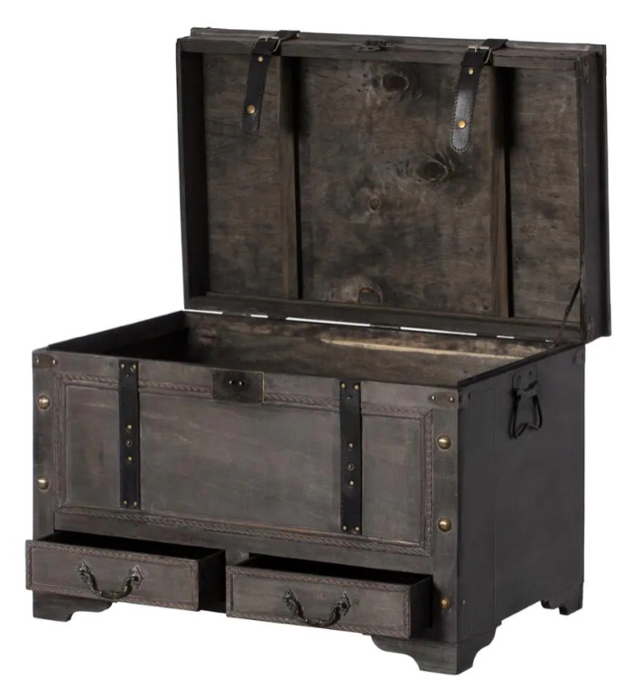 Large Grey Storage Trunk Chest with Drawer Organizer and Handles for Easy Moving