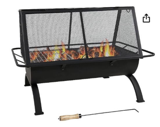 Sunnydaze 36-Inch Northland Outdoor Rectangular Fire Pit with Cooking Grill, Poker, and Spark Screen - Black Finish