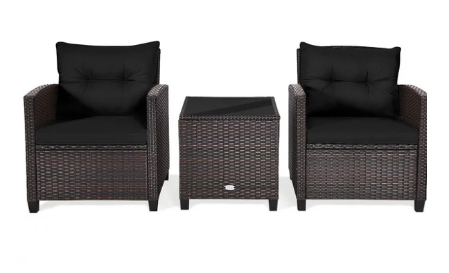 Patiojoy 3PCS Wicker Cushioned Conversation Set Outdoor Rattan Furniture (Incomplete)