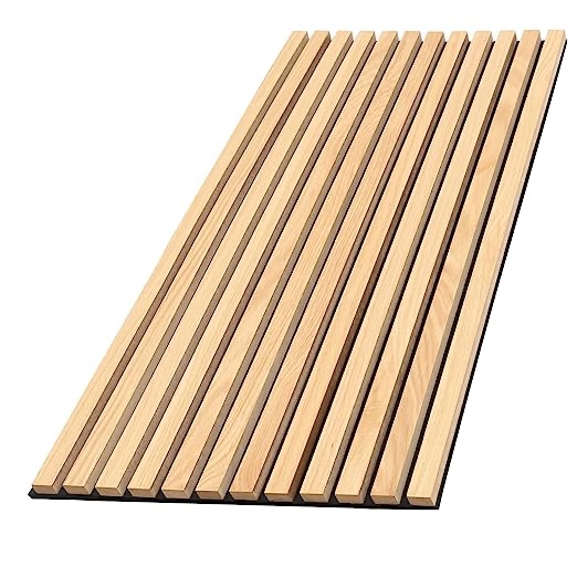 Acoustic Wood Slat Wall Panels for Interior Wall Decor | Soundproof Wall Panels | 3D Slat Wood Panels | Bedroom Sound Absorption Decor | Seamless Joint | 43.3” x 18.9” Each | Natural Oak 
