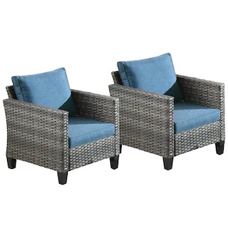OVIOS 2-piece Outdoor High-back Wicker Single Chairs - Denim Blue