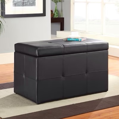 Lifestyle Solutions Ashton Casual Black Faux Leather Storage Ottoman