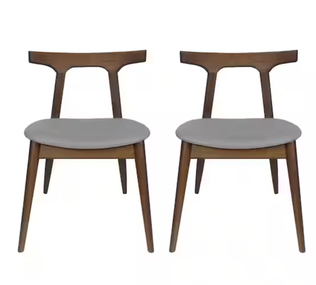 Currant Walnut and Light Gray Fabric Dining Chairs (Incomplete&Damaged)