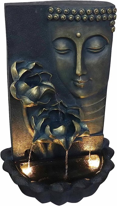 Cheng Pin Outdoor Cascading Lotus Buddha Face Zen Water Fountain Buddha Statue Wall Fountains. 32.3 Inch Tal(DMAGED)