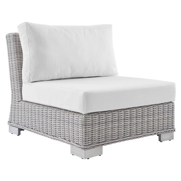 Rosie Sunbrella Outdoor Patio Wicker Rattan Armless Chair In Light Gray White (Incomplete No Cushion)