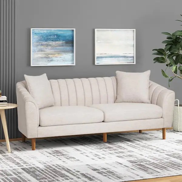 Ansonia 84.5 in. Beige Solid Fabric 3-Seat Tuxedo Sofa (similar to stock)(Incomplete)