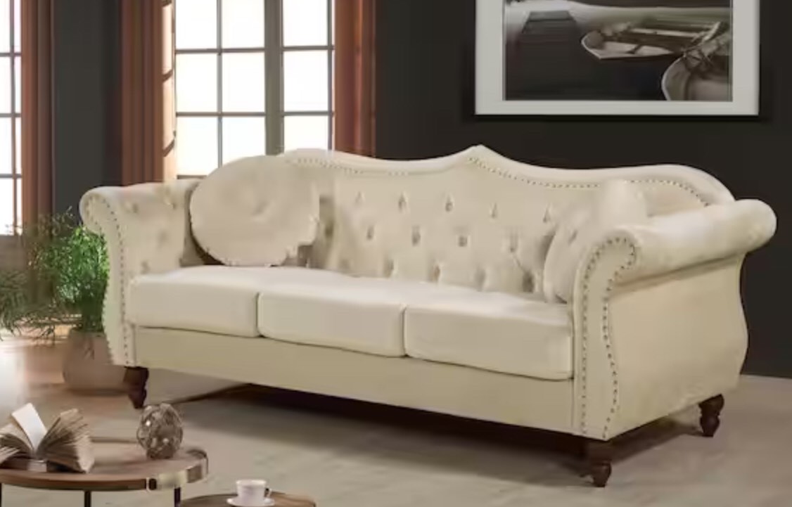 2-Piece Bellbrook Ivory Classic Nailhead Chesterfield Living Room Set (Incomplete box 1/2)