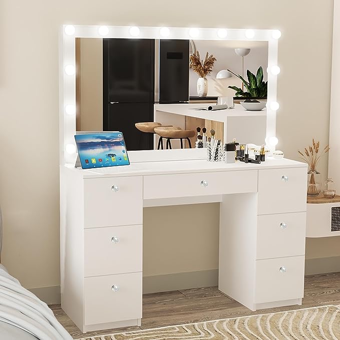 Boahaus Freya Makeup Vanity Desk with Hollywood Vanity Mirror with Lights (Incomplete Box 1/2)