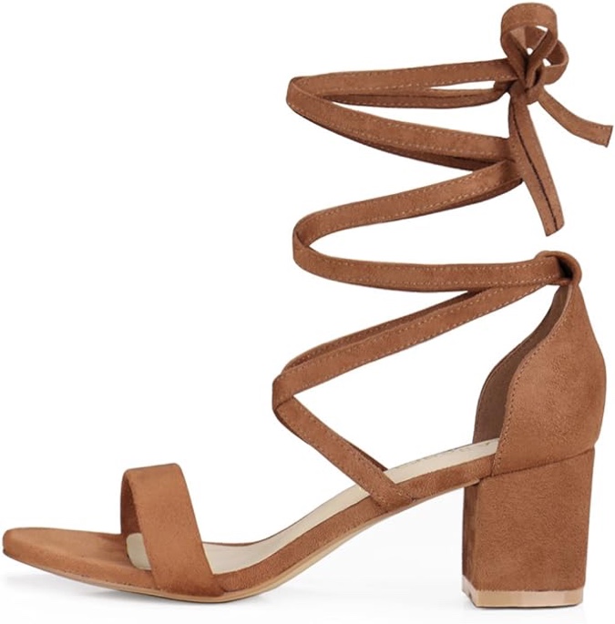 Allegra K Women’s Open Toe Lace Up Mid Chunky Heeled Sandal