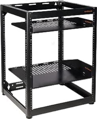ECHOGEAR 15U Open Frame Rack for Servers & AV Gear - Heavy Duty 4 Post Design Includes 2 Vented Shelves & is Wall Mountable