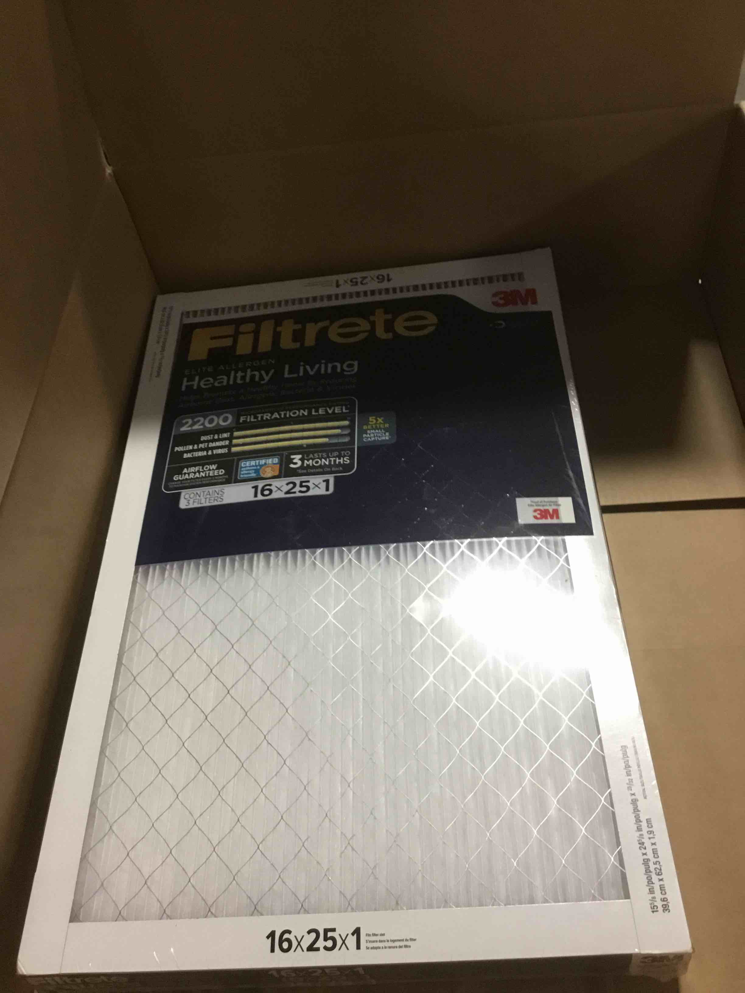 Filtrete 16x25x1, AC Furnace Air Filter, MPR 2200, Healthy Living Elite Allergen, 6-Pack (exact dimensions 15.69 x 24.69 x 0.78)