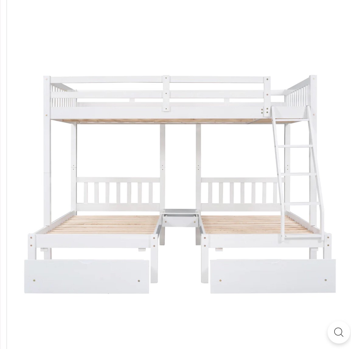 Full Over Twin and Twin Bunk Bed, Wood Triple Bunk Bed with Drawers and Guardrails Grey
