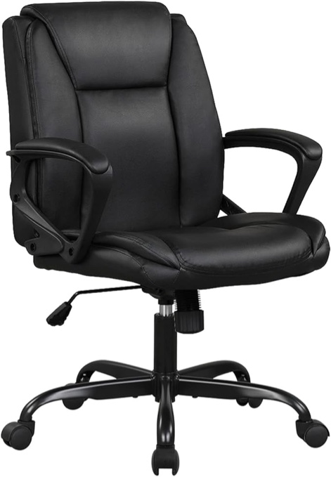 Home Office Chair Ergonomic Desk Chair PU Leather Task Chair Executive Rolling Swivel Mid Back Computer Chair with Lumbar Support Armrest Adjustable Chair for Men (Black)