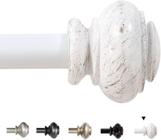 H.VERSAILTEX Window Curtain Rods for Windows 48 to 84 Inches Adjustable Decorative 3/4 Inch Diameter Single Window Curtain Rod Set with Classic Finials, White Finishing