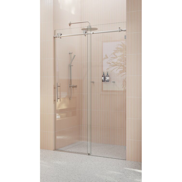 Brushed Nickel 52" W x 78" H Single Sliding Frameless Shower Door (Part number: GW-SLD-52-BN)