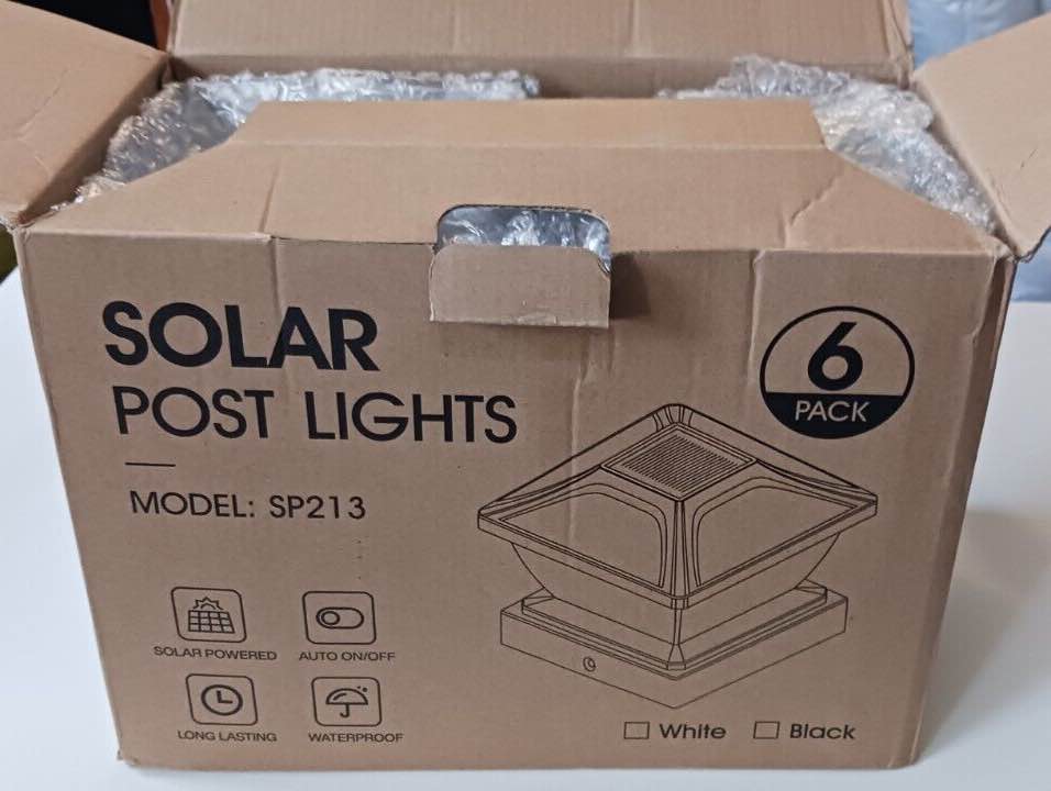 Solar post light model SP213 set of 6 black post lights. New in box.