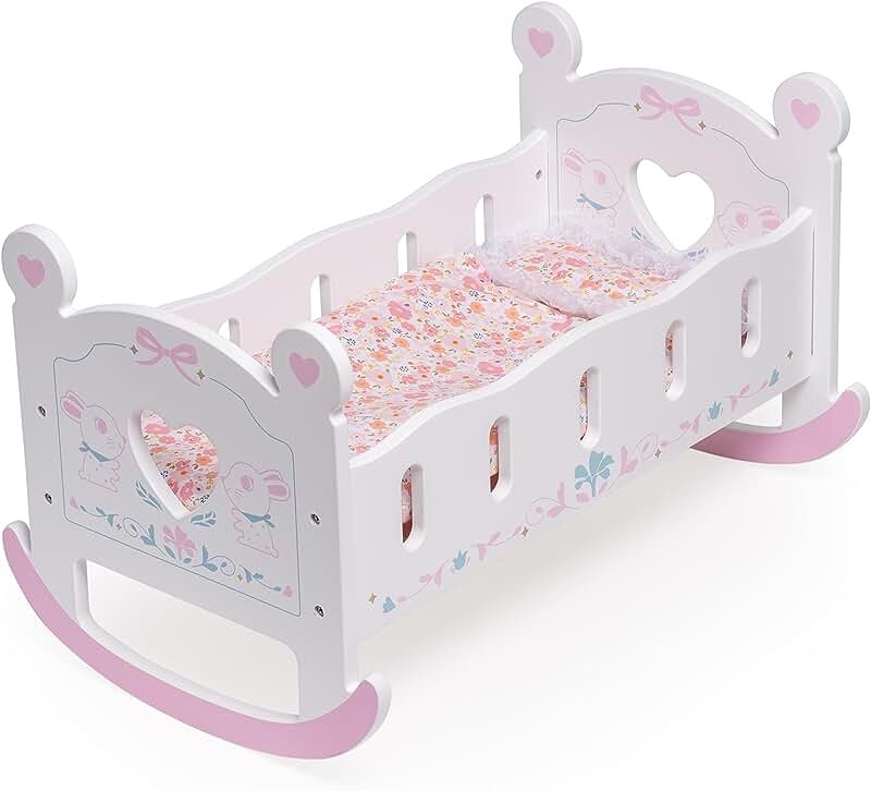 ROBUD Wooden Baby Doll Crib, Baby Doll Bed Toys, Fits Up to 18 Inch Doll Accessories
