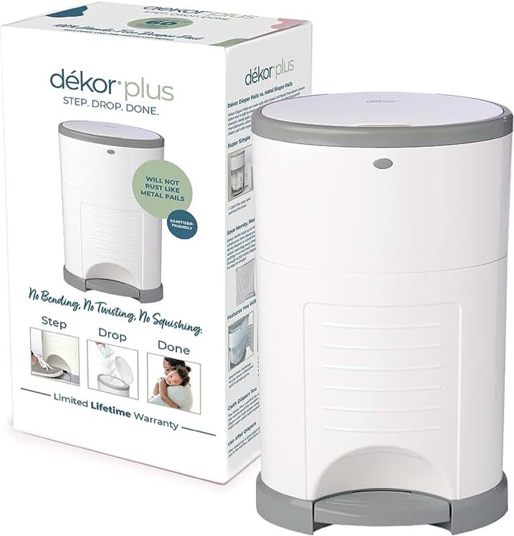 Dekor Classic Hands-Free Diaper Pail Gift Set | Baby Registry Must Haves | Over a Year Supply of Refills | Doesn't Absorb Odors | Newborn Essentials for Nursery | Perfect Baby Shower Gift Idea