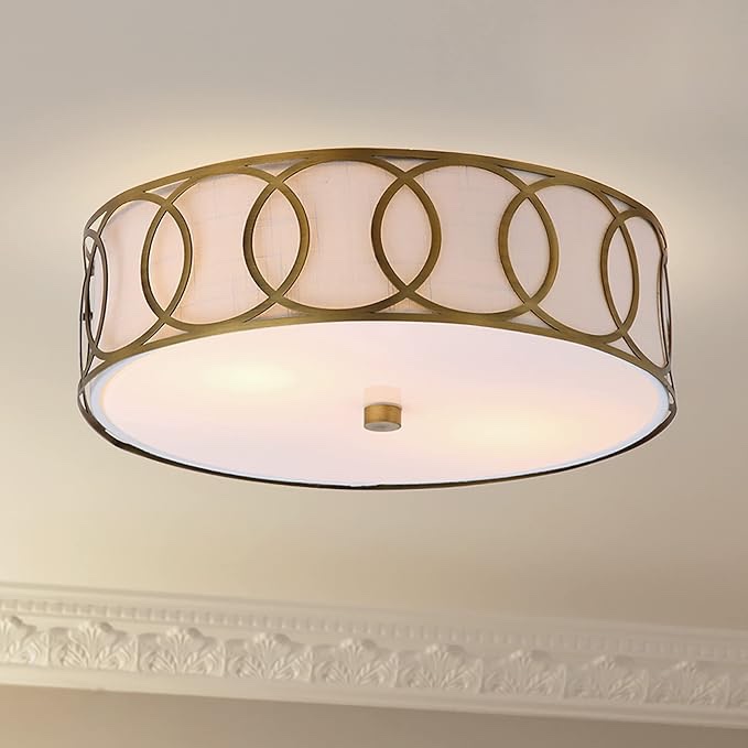JONATHAN Y JYL3502A Aria 2-Light 15.5" Metal LED Flush Mount Contemporary,Transitional Dimmable, 2700K Cozy Warm Light, for Kitchen,Hallway,Bathroom,Stairwell, Brass Gold 