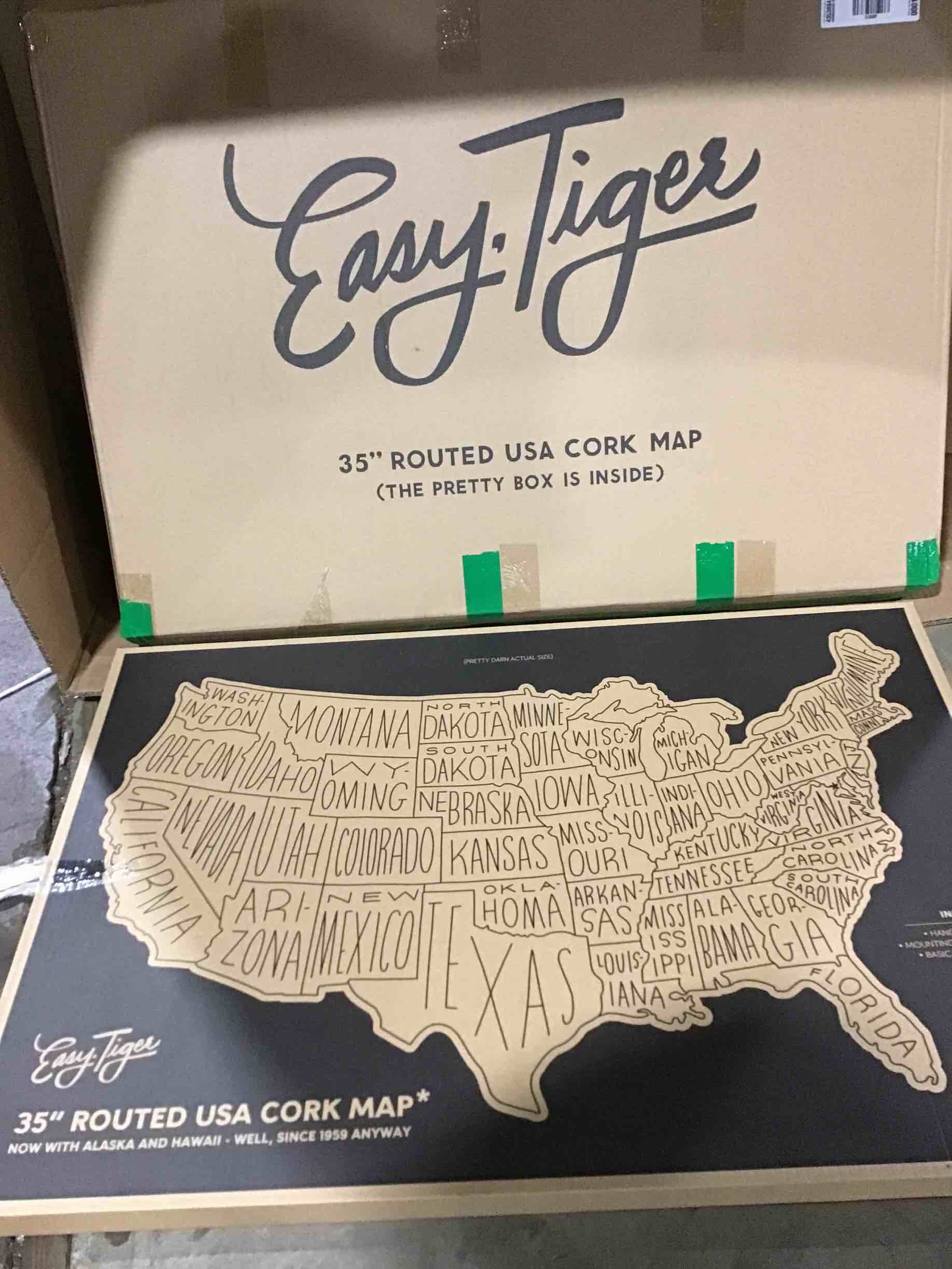 Easy Tiger 35 in. routed USA Cork Map