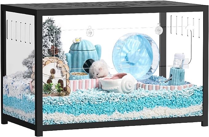 BUCATSTATE Hamster Cage Metal - Small Animal Habitats Stackable with Deep Burrow Chew Proof 31.4in*17.6in*20in for Dwarf Syrian Hamster, Mice, Gerbil, Reptiles