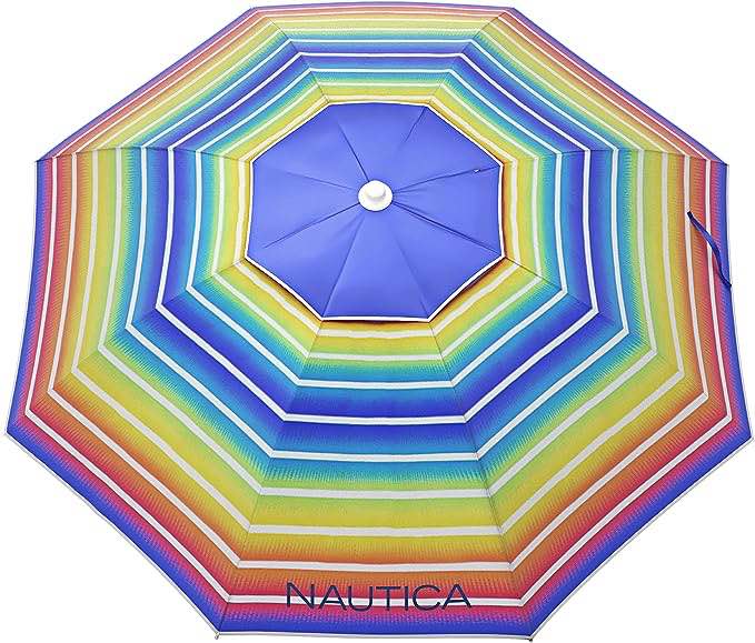 Nautica Beach Umbrella - 7 Ft Heavy Duty Portable Beach Umbrellas for Sand & Sun UPF 50+ Protection, Wind & Sand Anchor for Strong Stability