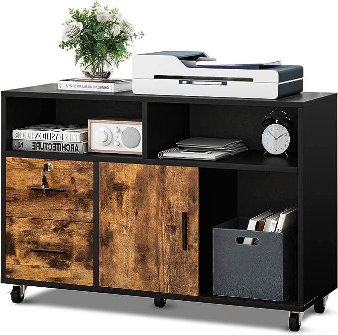(similar photo) YITAHOME Wood File Cabinet, Mobile Storage Cabinet 2-Drawer Lateral File Cabinet with Lock, Printer Stand with Open Storage Shelves for Home Office,Black and Rustic Brown,Drawers Without Hanging 