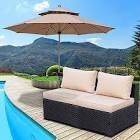 Tangkula 2 PCS Outdoor Wicker Armless Sofa, Patio Rattan Sectional Sofa Set w/2 Thick Seat Cushions and 2 Back Cushions, Additional Seats for Balcony Garden Patio Poolside (Brown)
