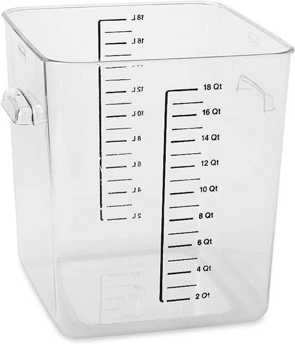 Rubbermaid Commercial Products Plastic Space Saving Square Food Storage Container For Kitchen/Sous Vide/Food Prep, 18 Quart, Clear (FG631800CLR)