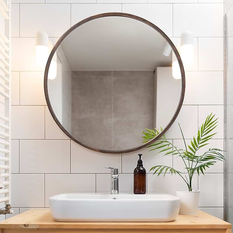 Round Wall Mirror Bronze 24 Inch -Circular Metal Framed Wall Mounted Mirror, Hanging Round Wall Mirror Modern Decorative for Entryway??îBathroom, Living Room, Bedroom