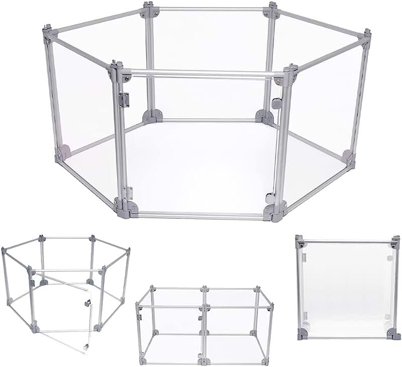 Front Row Foldable Dog Playpen Pen, Durable Indoor Outdoor Portable Crate Kennel Safe Accessories for Puppy, Cat, Bunny, Pet Play Exercise Rest with Transparent Panels & Silver Rods, KITT-DP000-01