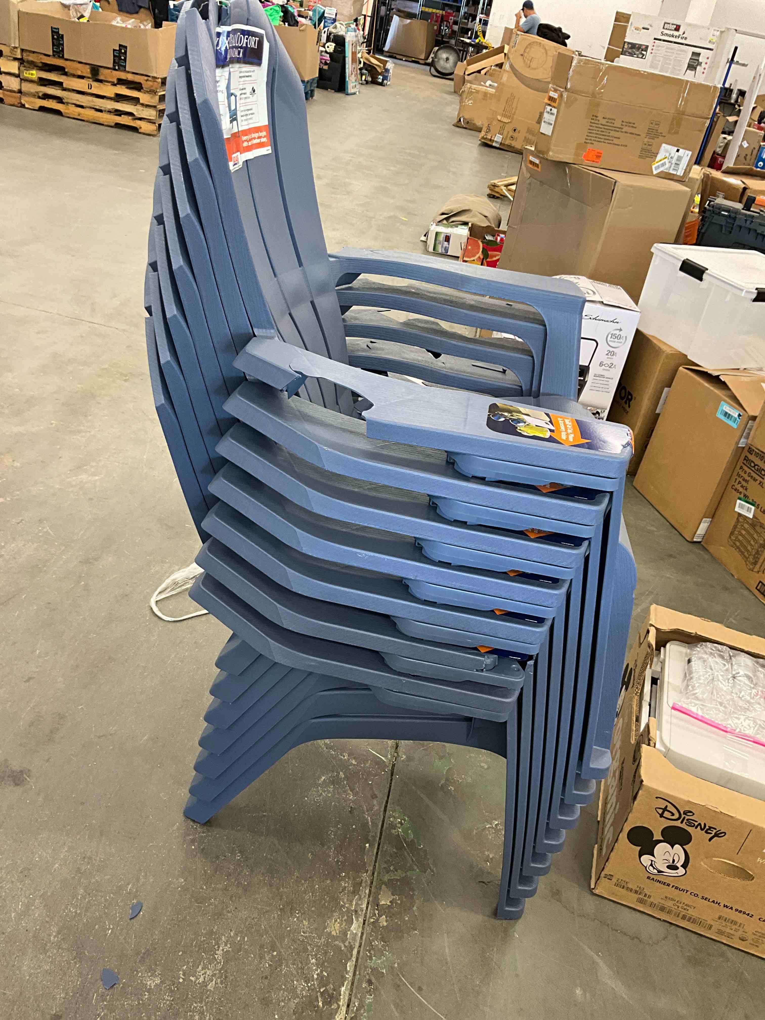 Adams Manufacturing RealComfort Stackable Blue Resin Frame Stationary Adirondack Chair with Solid Seat w/cupholder