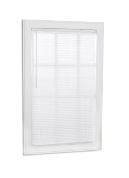 Project Source Room Darkening 1-in Slat Width 39-in x 64-in Cordless White Vinyl Room Darkening Mini-blinds