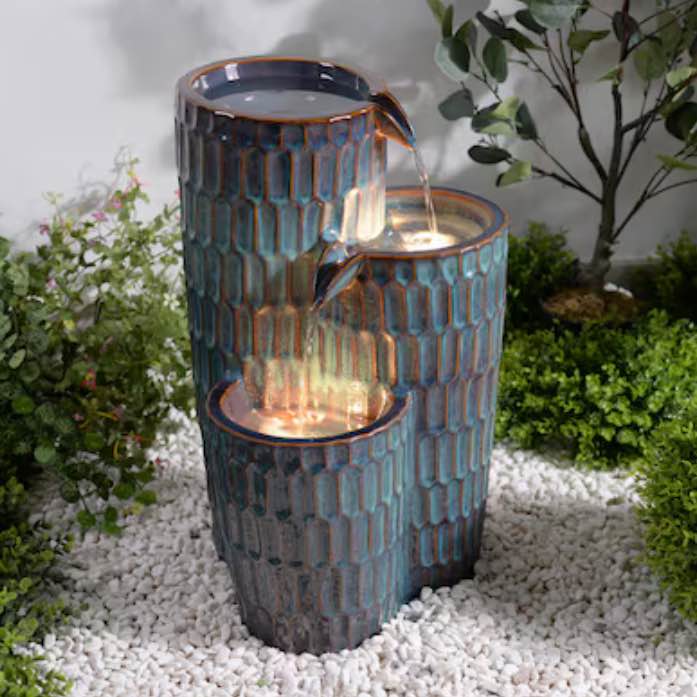 Style Selections 21.5-in H Ceramic Tiered Outdoor Fountain Pump Included