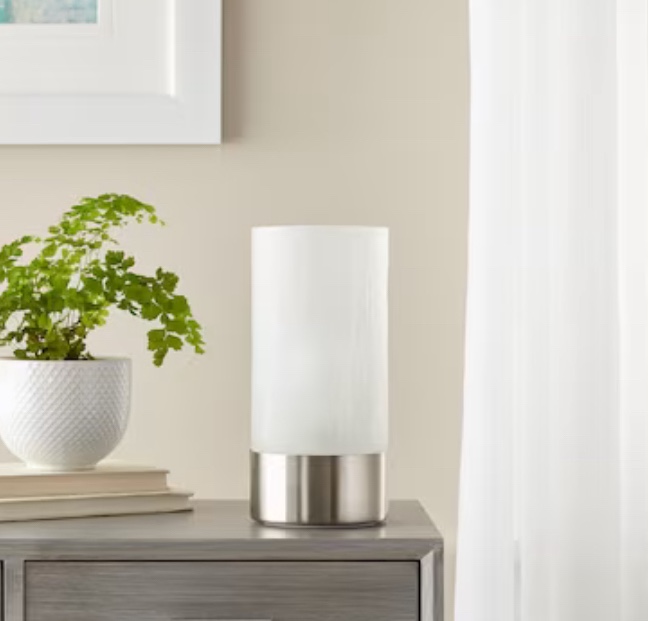 allen + roth 10-in Brushed Nickel Touch Uplight Table Lamp with Glass Shade