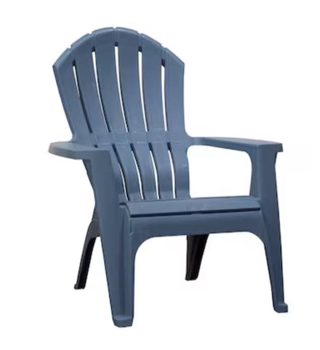 Adams PATIO Stackable Bluestone Plastic Frame Stationary Adirondack Chair with Slat Seat