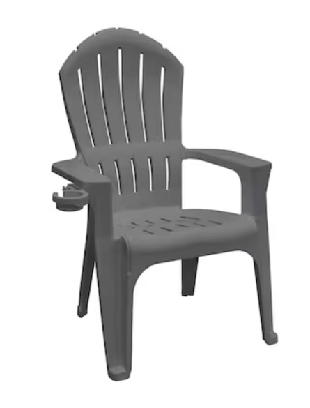 Adams PATIO Stackable Charcoal Plastic Frame Stationary Adirondack Chair with Slat Seat