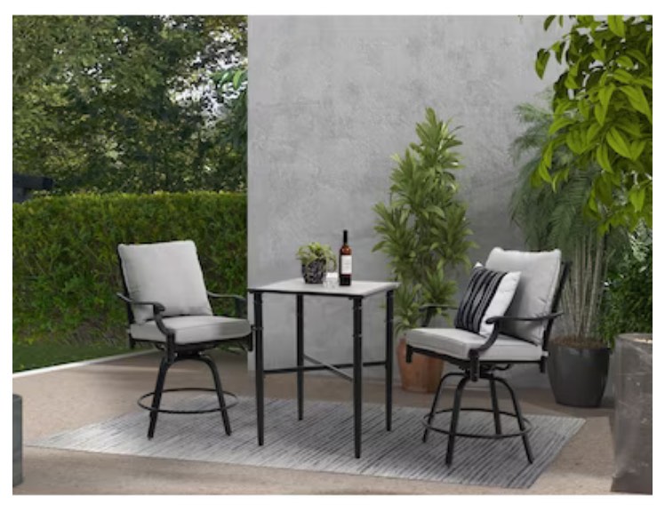 Allen + Roth Thomas Lake 3-Piece Gray Balcony Height Patio Dining Set with 2 Swivel Chairs with Gray Cushions