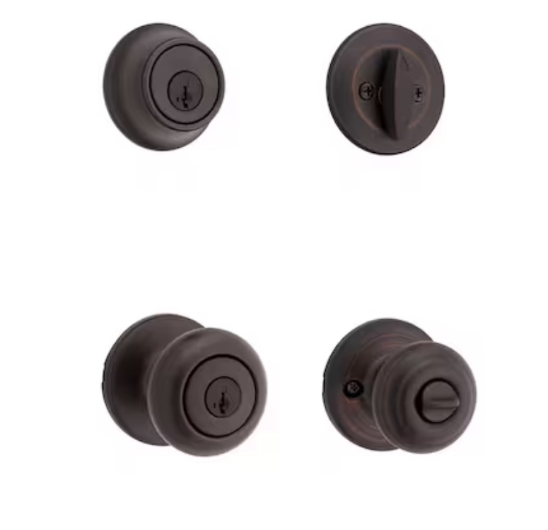 Kwikset Security Cove Venetian Bronze Smartkey Exterior Single-cylinder deadbolt Combined Door Knob Combo Pack with Antimicrobial Technology